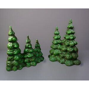 Set 2 Vintage Byron Mold Ceramic Christmas Trees Village Accessory Hand Painted